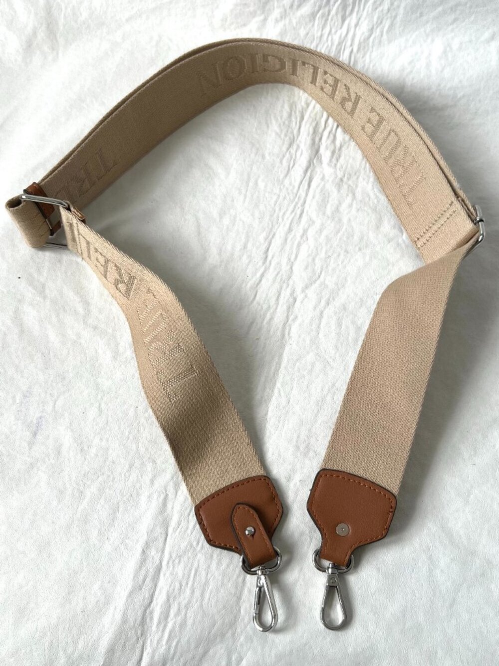True Religion purse strap replacement brown woven fabric silver clips